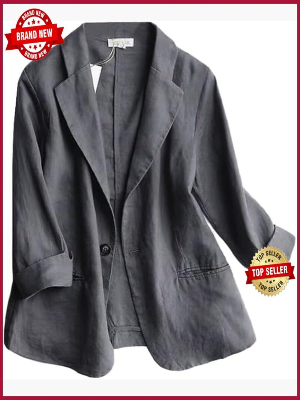 Linen Blazer Women 3/4 Sleeve Lightweight Spring Summer Blazer Jackets